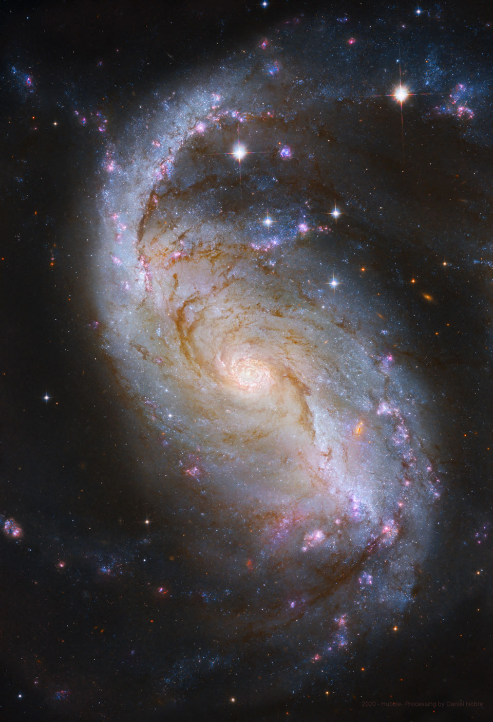 Detailreiches Hubble-Bild der Balkenspiralgalaxie NGC 1672; Ein Klick auf das Bild lädt die höchstaufgelöste verfügbare Version.