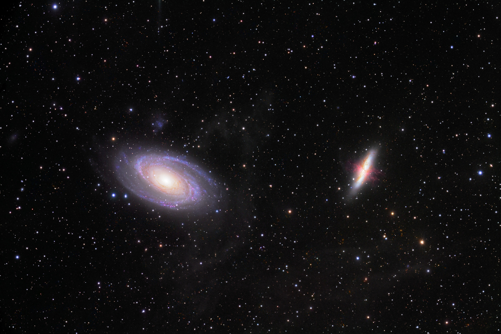 Die Galaxien Messier 81 und M82 im Sternbild Großer Bär kollidieren miteinander, bis nur noch eine der beiden Galaxien übrig bleibt.