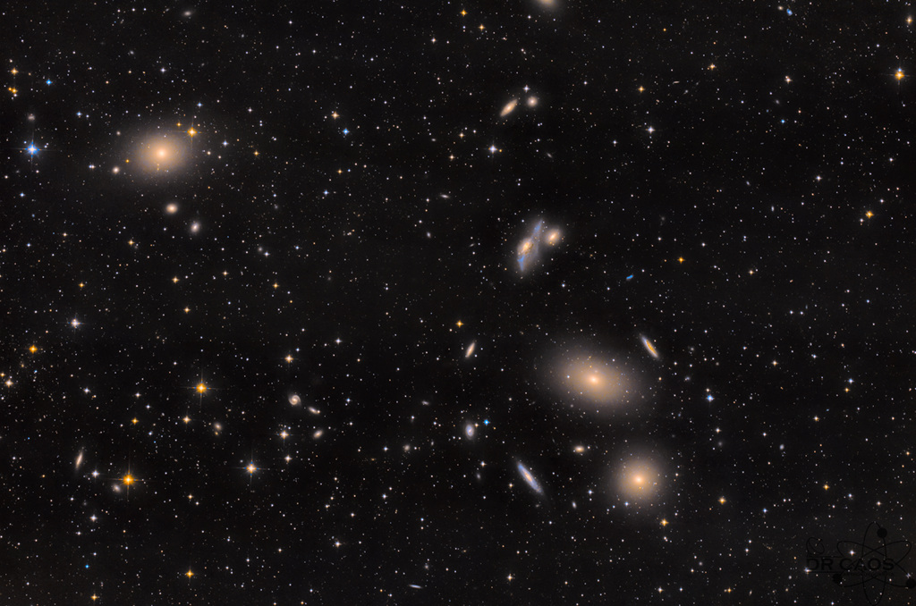 Die Galaxien des Virgo-Galaxienhaufens mit M64, M86, M87 und Markarjans Augen.