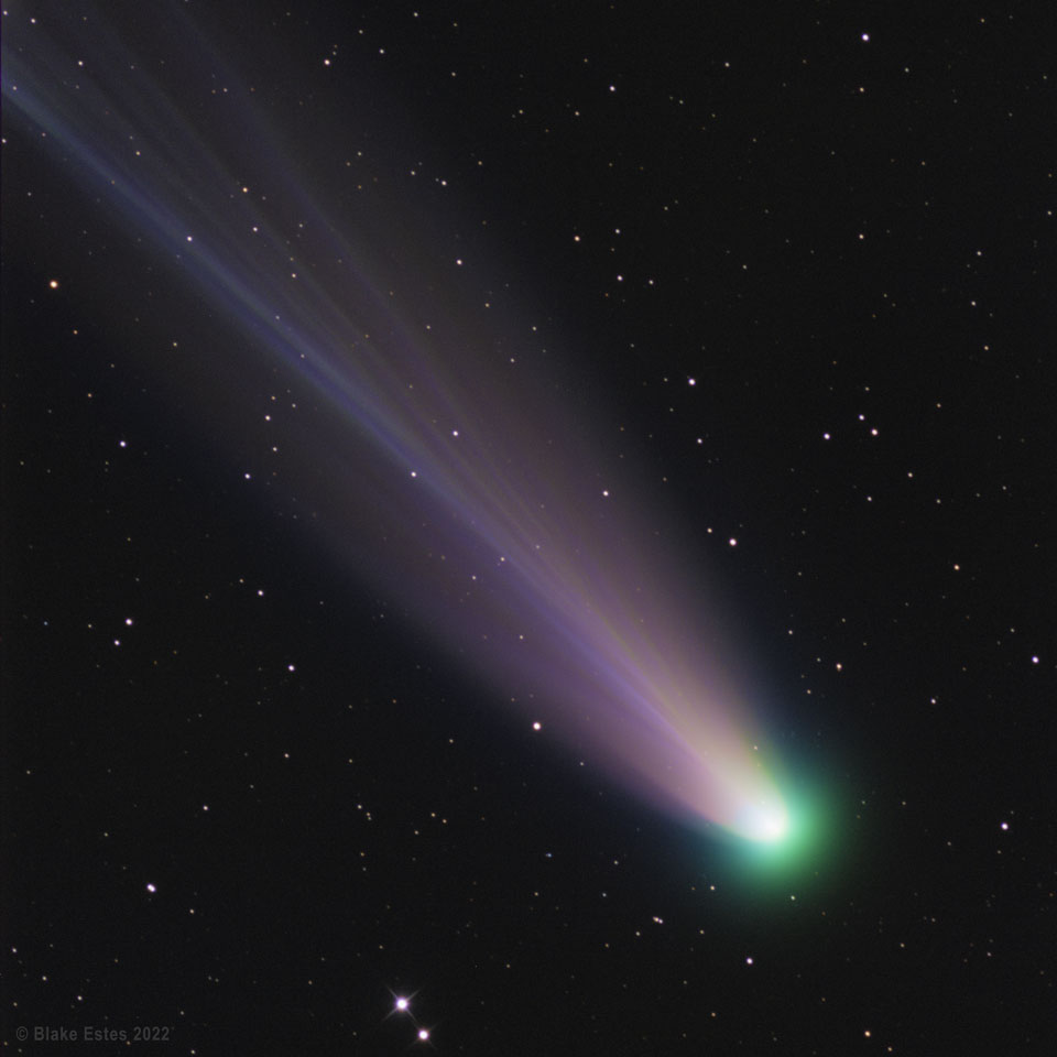 Koma und Ionenschweif des Kometen Leonard, fotografiert am Siding-Spring-Observatorium in Australien.