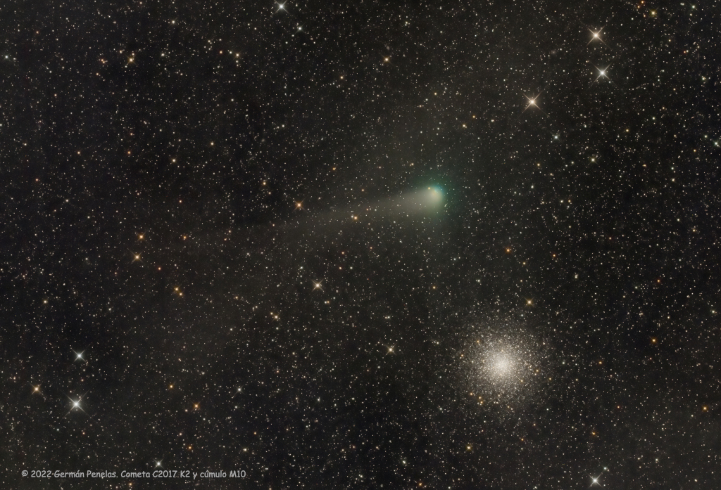 Komet C/2017 K2 PanSTARRS trifft bei einem Messier-Moment den Kugelsternhaufen Messier 10.