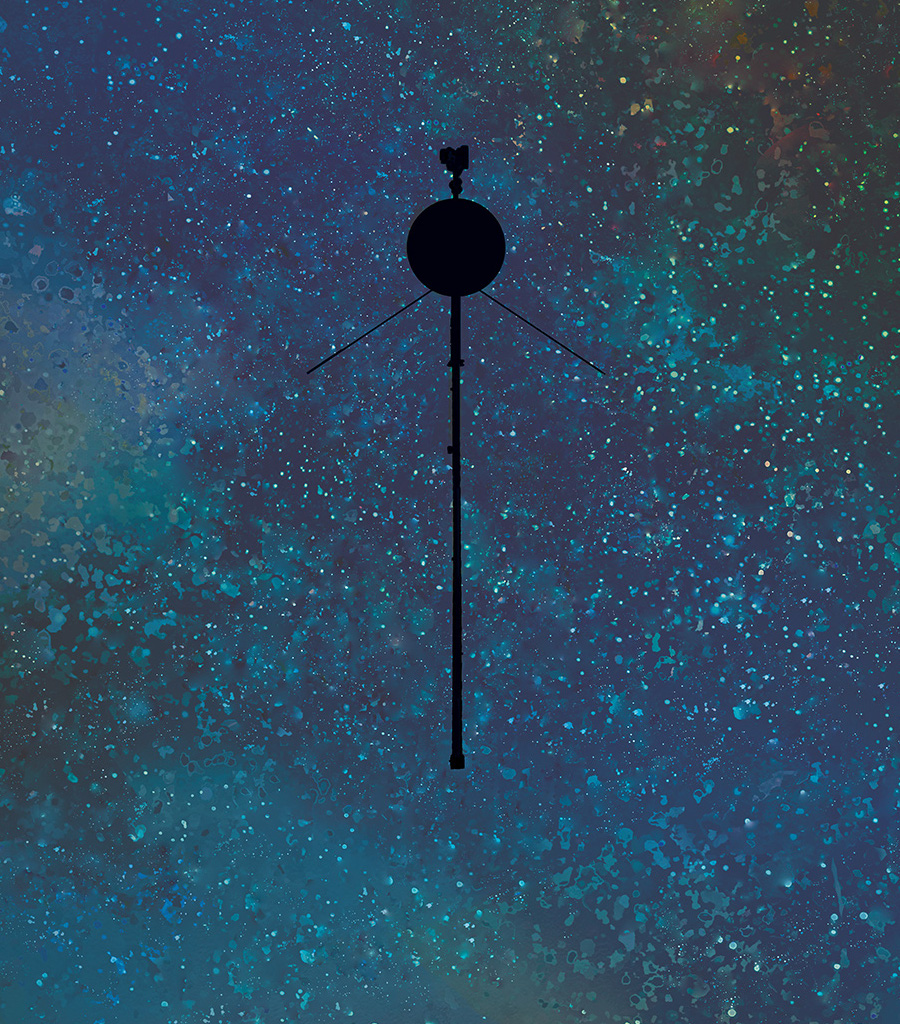 Illustration einer Voyager-Raumsonde auf dem Weg in den interstellaren Raum