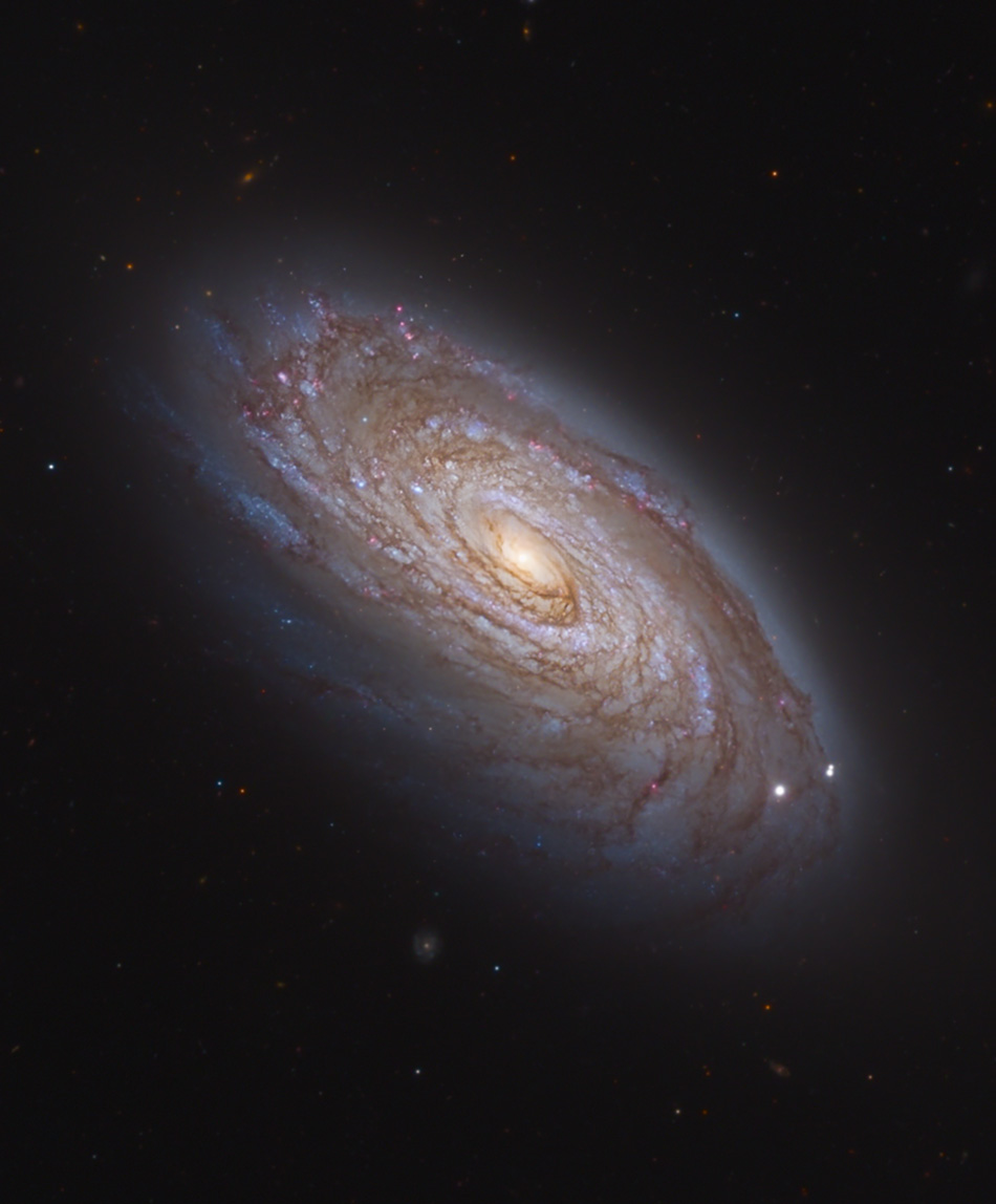 Die Galaxie Messier 88, eine leicht geneigte, eng gewundene Spiralgalaxie. Beschreibung im Text
