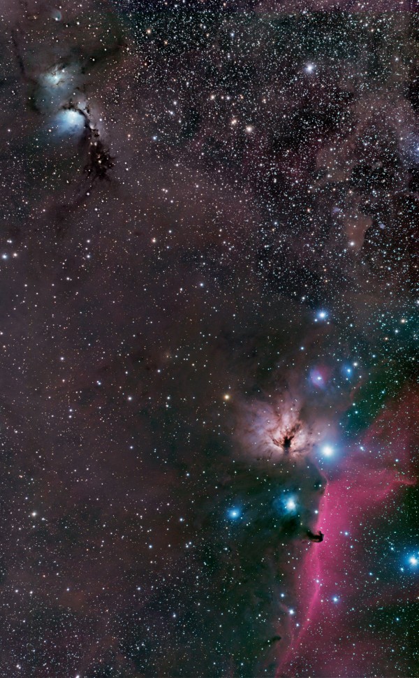 Das Bild zeigt die berühmten Nebel in und um den Gürtel des Orion.