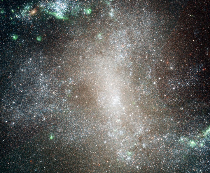 Im Bild leuchtet eine Sternenwolke, sie ist das Zentrum der Balkenspiralgalaxie NGC 1313.