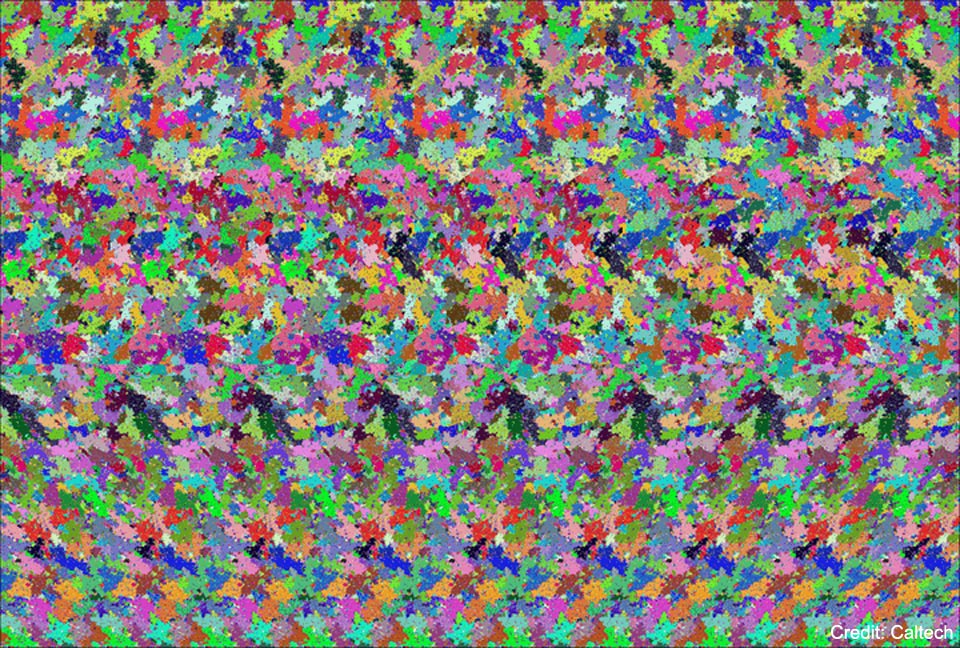 Das Bild zeigt viele bunte Flecken. Wenn man das Bild schielend anstarrt, erkennt man nach einiger Zeit eine Teekanne, die plastisch hervortritt.