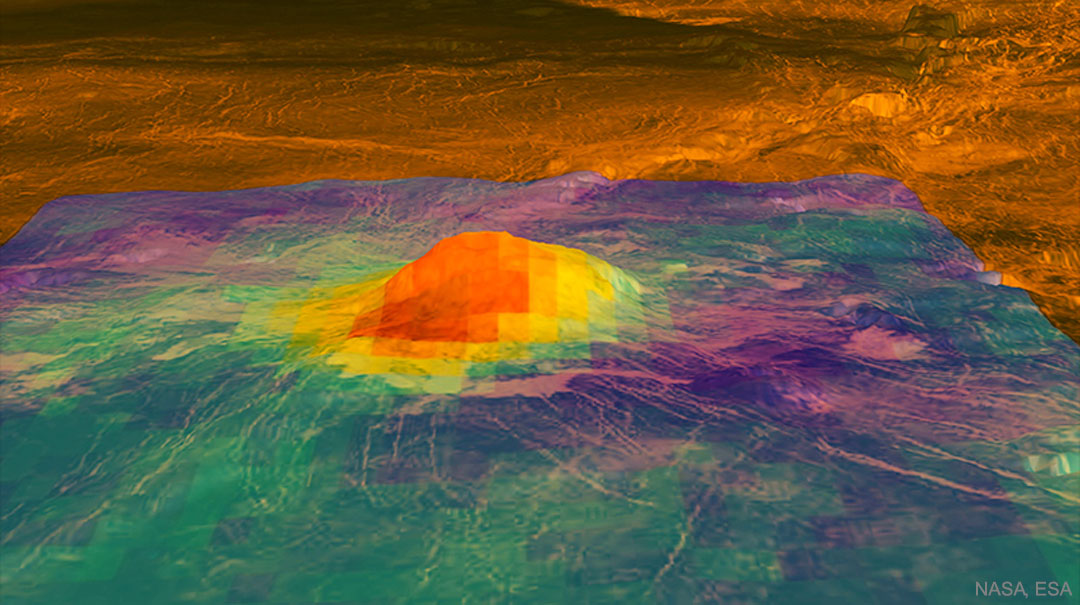 Siehe Beschreibung. Vulkanismus auf dem Planeten Venus; Ein Klick auf das Bild lädt die höchstaufgelöste verfügbare Version.