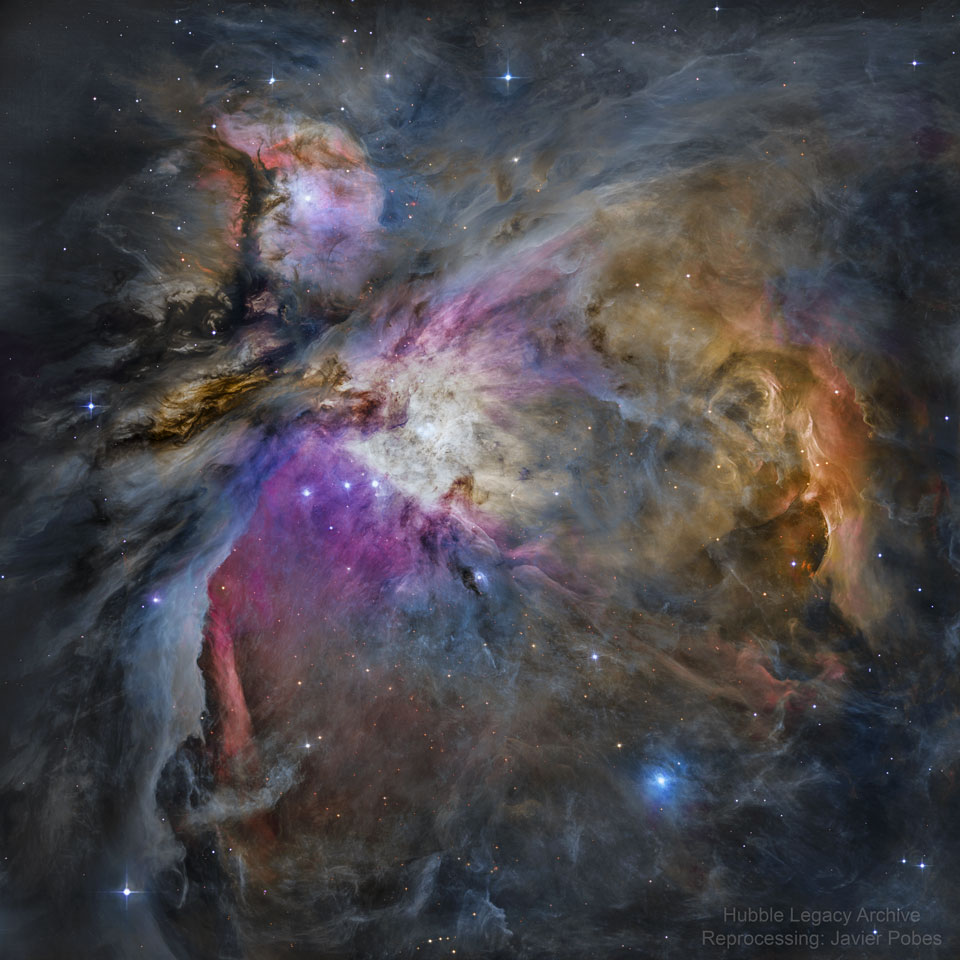 Dieses Bild des Orionnebels M42 wurde aus Daten des Weltraumteleskops Hubble erstellt.