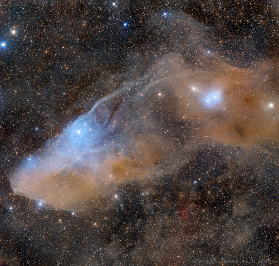 Der blaue Pferdekopfnebel im Sternbild Skorpion besteht aus IC 4592 und IC 4601.