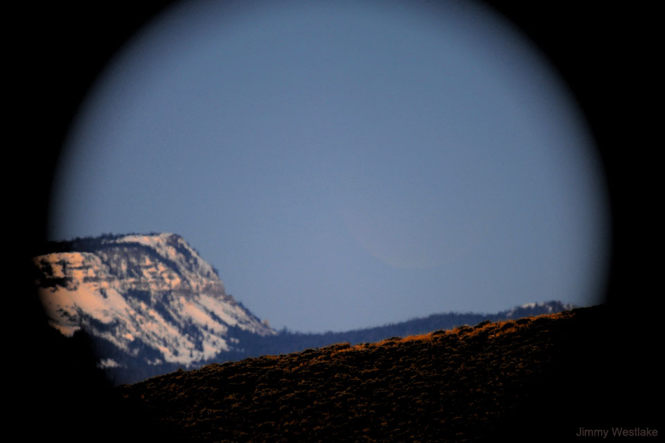 Vollmond während einer Mondfinsternis 2012 in Colorado in den USA knapp vor Sonnenaufgang.