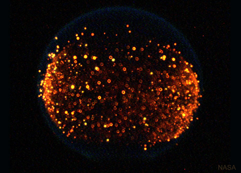 Verbrennung in der Mikrogravitation der Raumstation ISS.