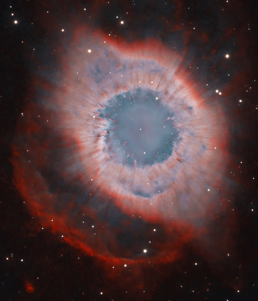 Der Helixnebel NGC 7293 im Sternbild Wassermann ist ein gut untersuchtes, nahes Beispiel eines planetarischen Nebels.