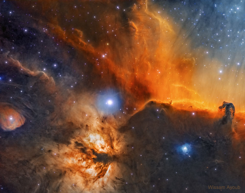 Pferdekopfnebel, Flammennebel IC 432 und NGC 2023 im Sternbild Orion.
