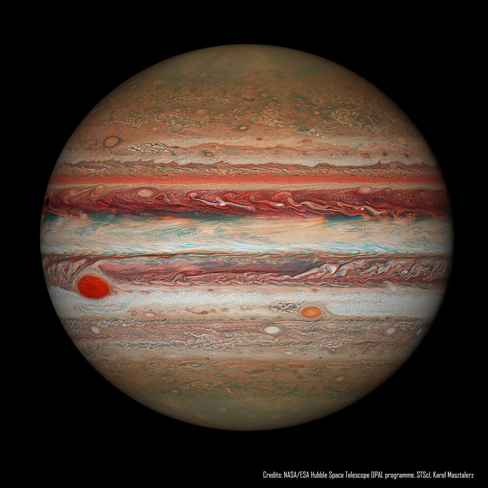 Der große Rote Fleck auf Jupiter, aufgenommen mit dem Weltraumteleskop Hubble.