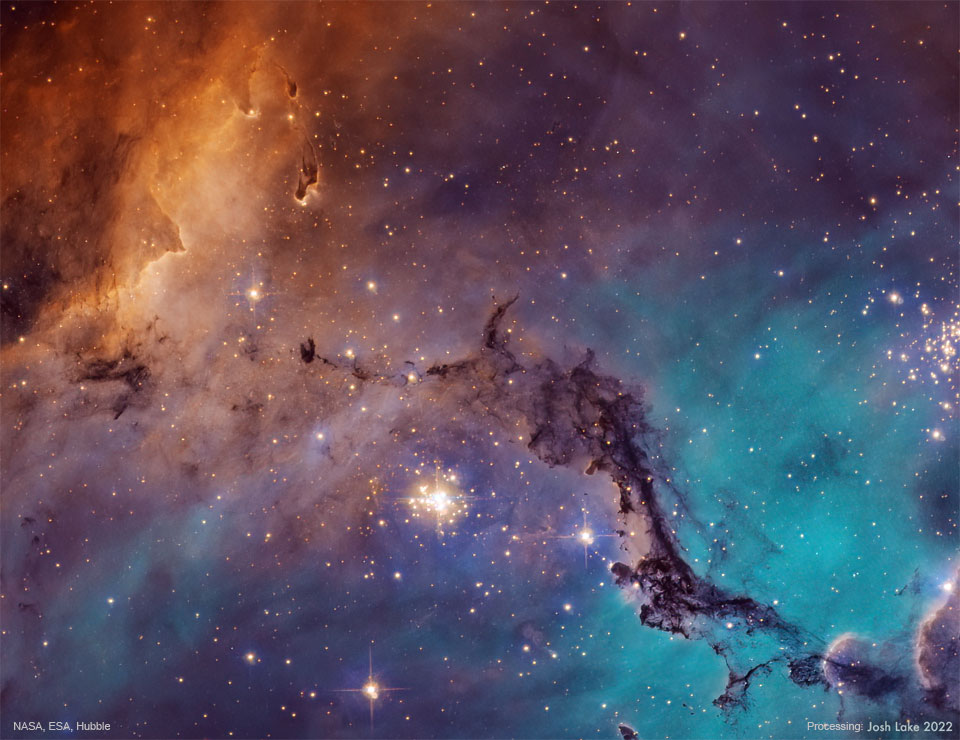 Das Bild zeigt den Dunkelnebel N11 in der der Großen Magellanschen Wolke GMW, einer Begleitgalaxie unserer Milchstraße.
