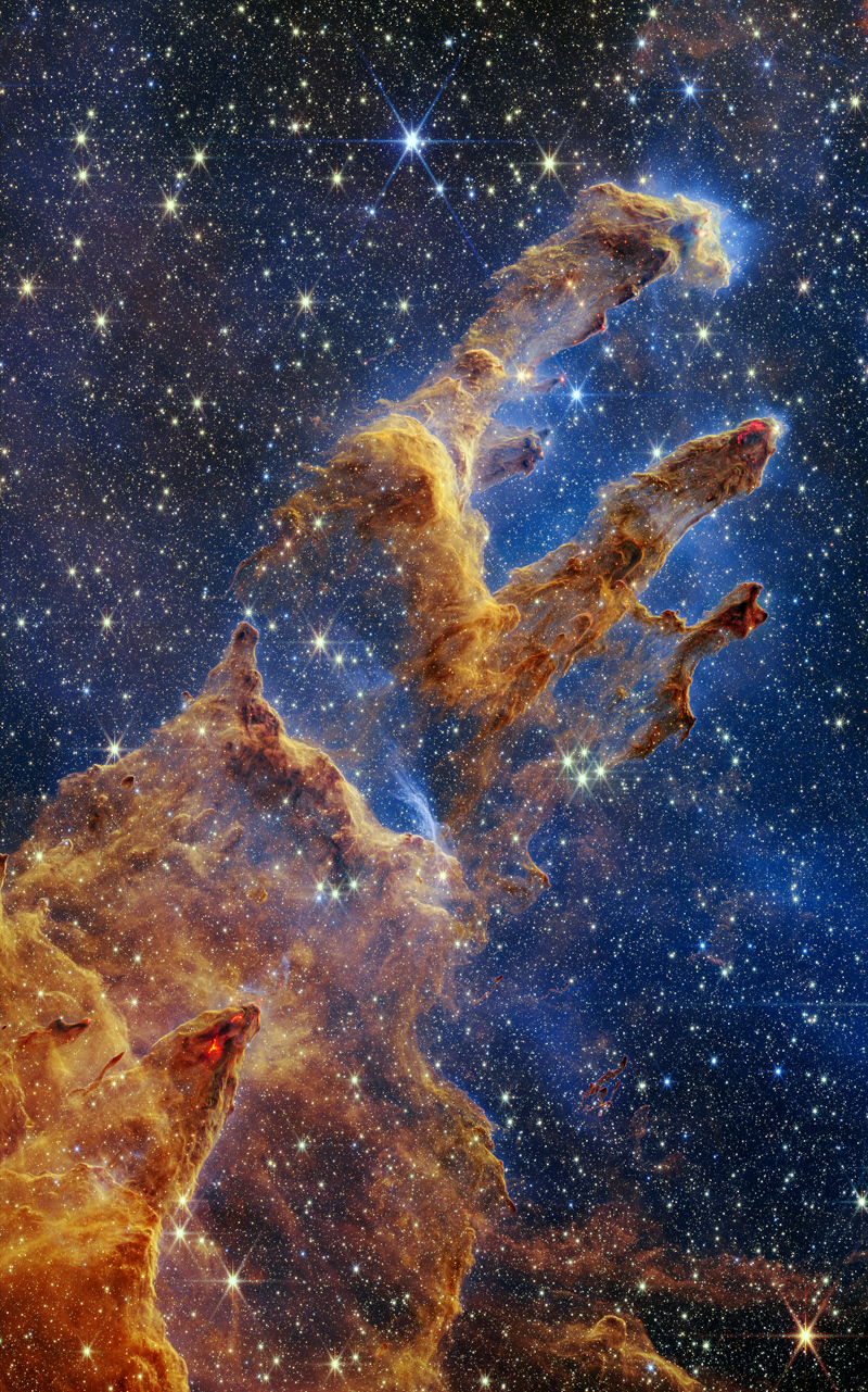 Das James-Webb-Weltraumteleskop zeigt neue Aufnahmen der Säulen der Schöpfung, die durch Bilder des Weltraumteleskops Hubble berühmt wurden.
