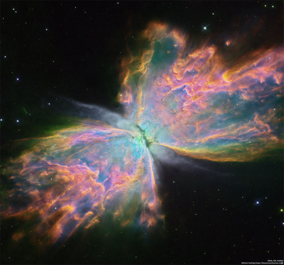 Das Bild zeigt den Schmetterlingsnebel NGC 6302, ein Emissionsnebel im Sternbild Skorpion